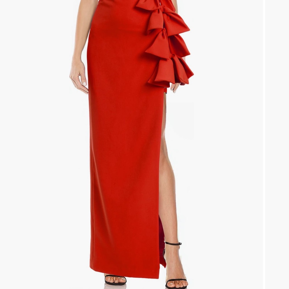 Jewel Badgley Mischka Red Asymmetrical Maxi Dress